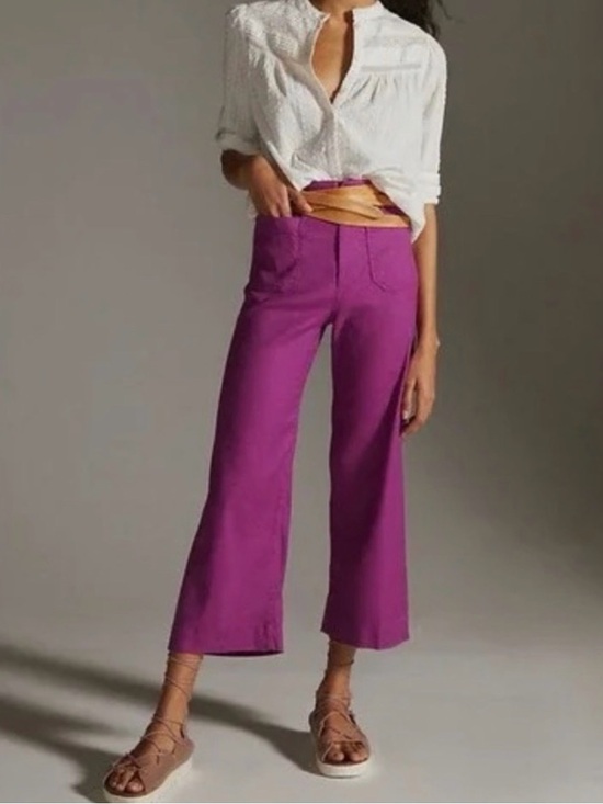 Maeve Pants - Maeve by Anthropologie Linen Cropped Colette Pants in fuchsia